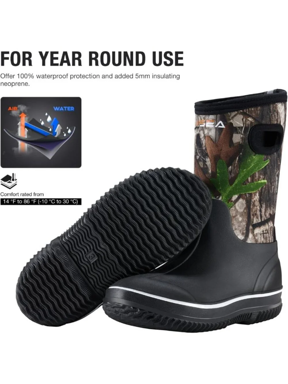 Waterproof Kids Rain Boots, Insulated Rubber Neoprene, All-Weather Outdoor Mud